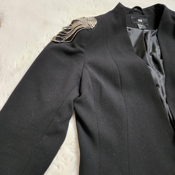 Rare H&M Black Beading Fringe Tassel Shoulder Badges Suit Jacket Co ord Set. - Picture 5 of 17